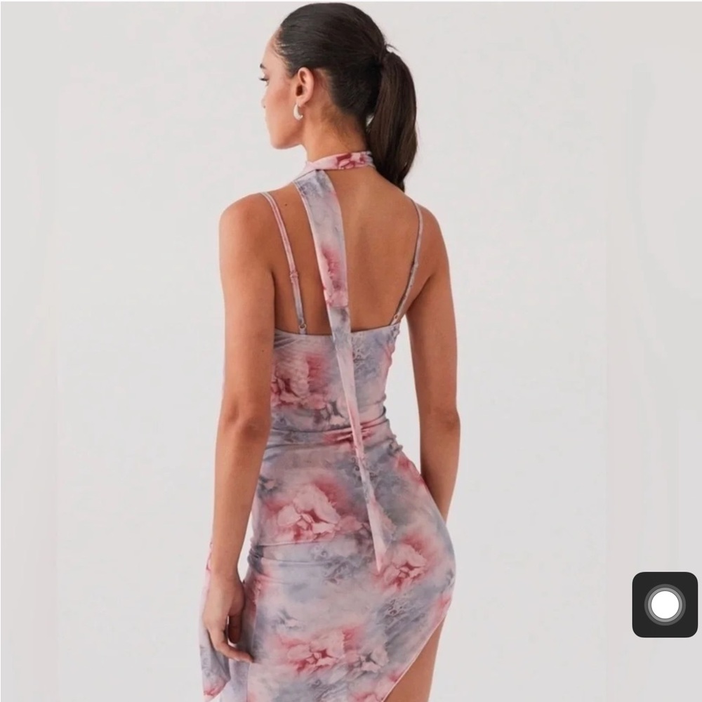 Peppermayo cute asymmetrical floral mesh midi dress with neck tie NWT - Picture 3 of 5